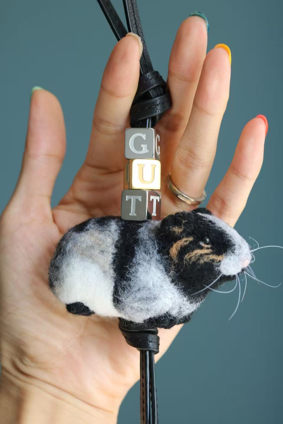 Felt mouse pet charm - custom mouse ornament face detail with whiskers and pink ears