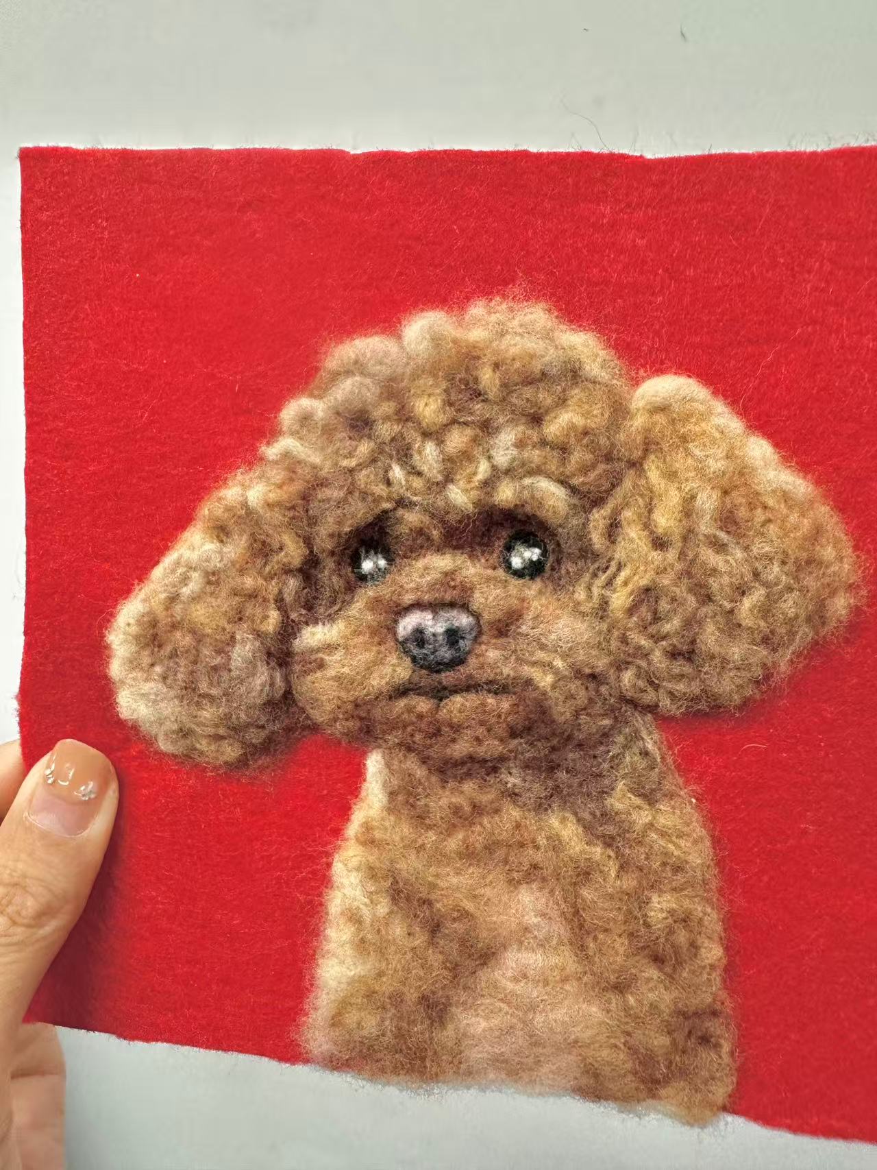  Pet portrait artist handmade custom pet portrait - wool felt dog face detail