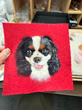 Pet portrait artist at work - handmade wool felt pet portrait in progress with wool