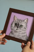 Pet portrait artist handmade custom pet portrait - wool felt cat face detail