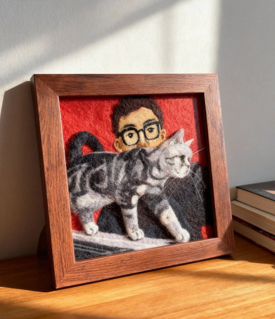 Custom pet portrait by pet portrait artist - handmade wool felt cat face